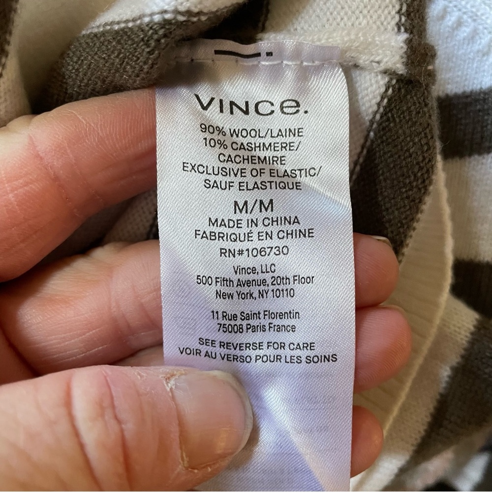 Vince ivory taupe stripe soft wool cashmere high neck sweater Women Medium NWT - Picture 12 of 12